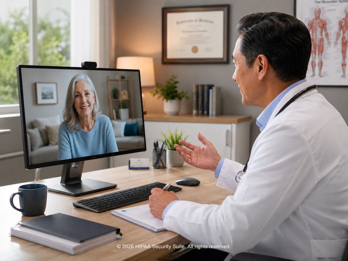 Telehealth compliance workspace with vendor BAAs and remote clinician endpoint scan results